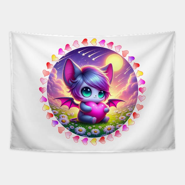 Cute Chibi Bat Girl Tapestry by PlayfulPandaDesigns