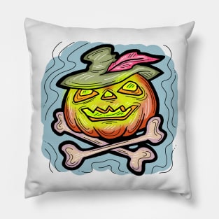 Scary Halloween pumpkin monster face head. Pillow