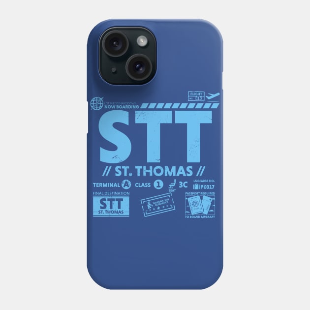 Vintage St. Thomas STT Airport Code Travel Day Retro Travel Tag USVI Phone Case by Now Boarding