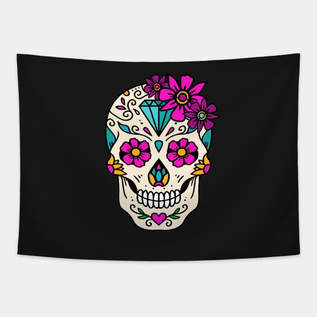 Craneo Dia De Los Muertos. Flower Sugar Skull with Diamond Dia De Muertos Shirt Tapestry by teemaniac