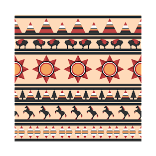 Native Indian style pattern with buffaloes and horses T-Shirt