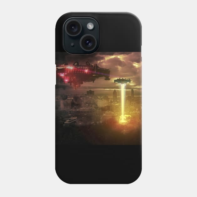 Stunning Alien Spaceships over City - Colorful Phone Case by alienencounter