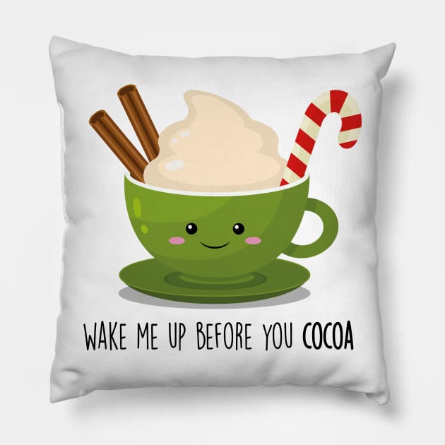 Wake me up before you Cocoa Cute Cocoa Pun T-shirt Pillow by Sarah's Simulacrum