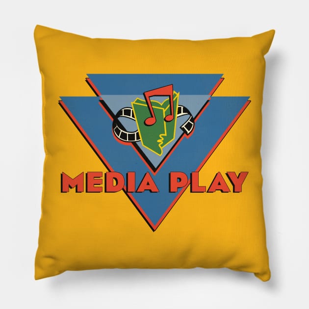 Retro Defunct Media Play Record Store Pillow by darklordpug