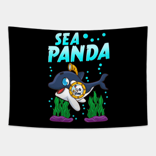 Sea Panda Cute Adorable Baby Orca Whale Pun Tapestry
