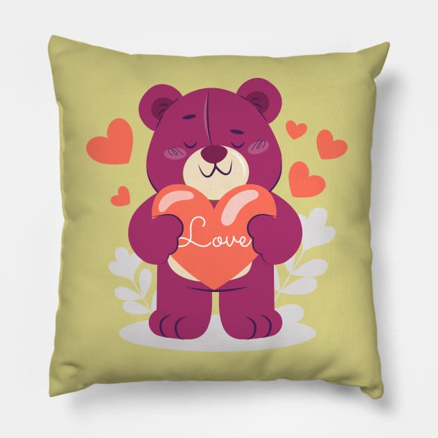 Bear with heart Pillow by alcoshirts