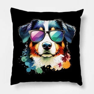 Watercolor Appenzeller Sennehund Dog Wearing Sunglasses Pillow