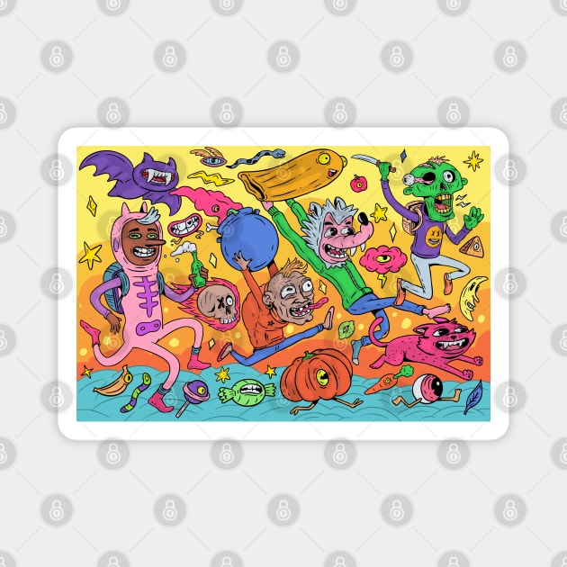 Spooky colorful Halloween creatures Magnet by Mako Design 