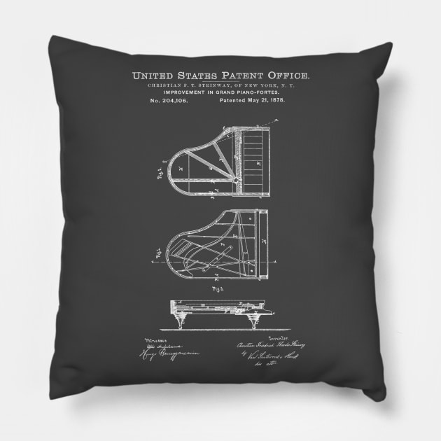 Steinway Piano Patent White Pillow by Luve
