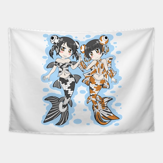 Goldfish Mermaid Sisters Tapestry by TeriyakiPigeon