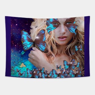 LADY OF THE BLUE BUTTERFLIES Tapestry