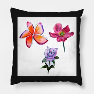 Anemone, Pinwheel, Rose Watercolor Flowers Pillow