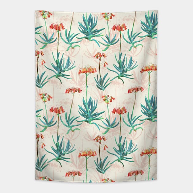 Flowering Succulent Pattern in Cream, Coral and Green Tapestry by micklyn