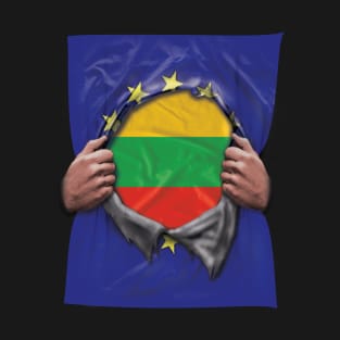 Lithuania Flag European Union Flag Ripped Open - Gift for Lithuanian From Lithuania T-Shirt