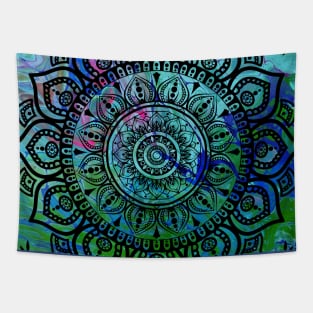 Fluid Art Design - Flip Cup Technique - Bright Colors Mandala Tapestry