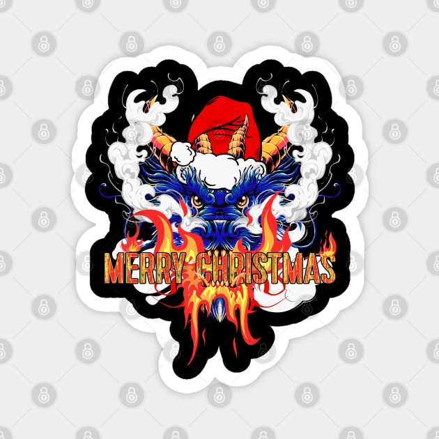 Merry Christmas Santa Dragon with Flames and Smoke Magnet by Joaddo
