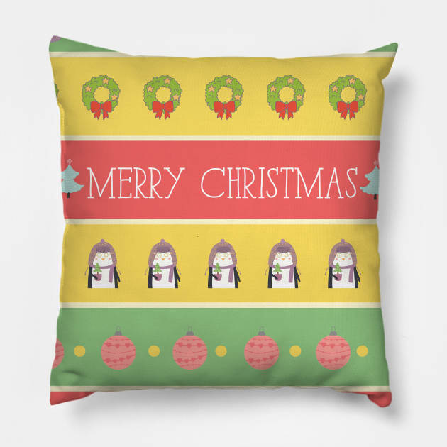 Christmas Patterns | Cute Deer, Penguin And Christmas Tree Throw Pillow Pillow by i am Cuta