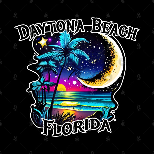 Daytona Beach Florida FL Moon Sunset Beach Ocean Palm Tree by heybert00