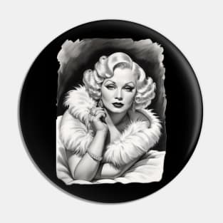 Mae West Black and White Portrait Pin