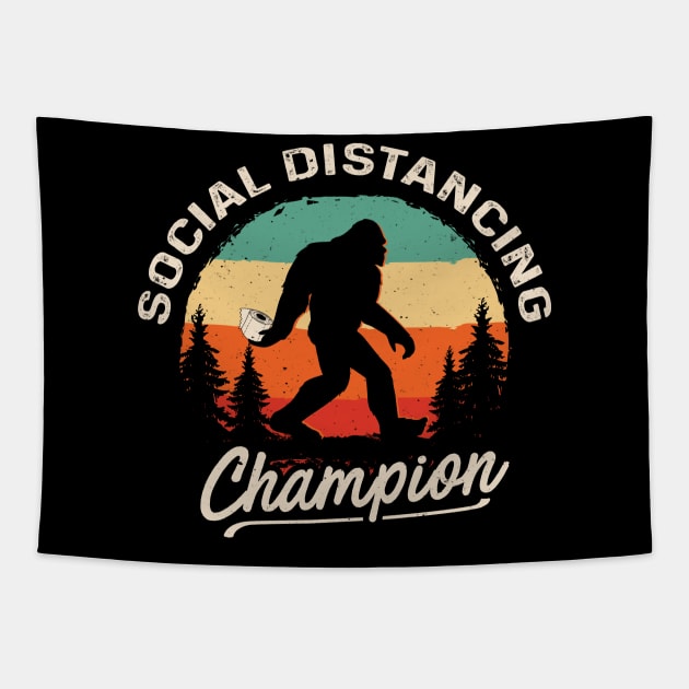 Funny Bigfoot Social Distancing Champion with Toilet Paper Tapestry by Dailygrind