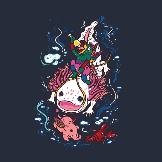 Axolotl with Elephant by nokhookdesign