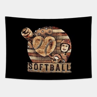 Softball i love retro softball art birthday Tapestry