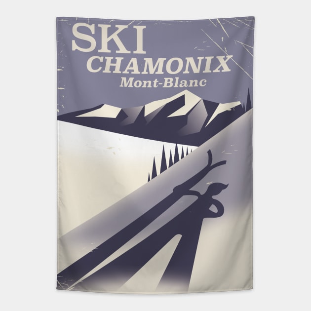 Ski Chamonix Mont Blanc Ski poster Tapestry by nickemporium1