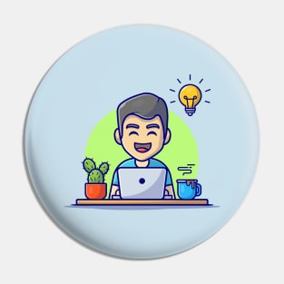 Male Operating Laptop With Idea Cartoon Vector Icon Illustration Pin