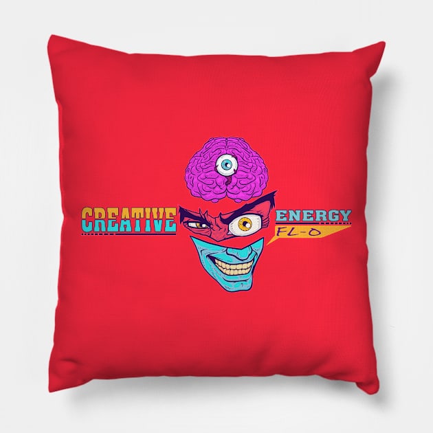 WEIRDO - Creative Energy Flo - Face - Full Color - Coral Red Pillow by hector2ortega