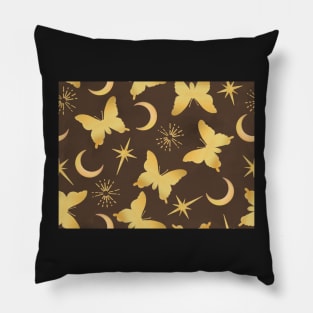 Gold Stamped Butterflies and Sunbursts on Bronze Pillow