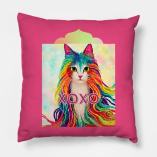 XOXO (hugs and kisses) long haired cat Pillow