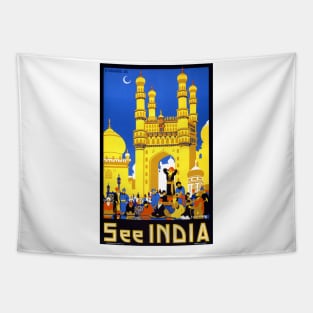 Vintage Travel Poster See India Hyderabad Tapestry