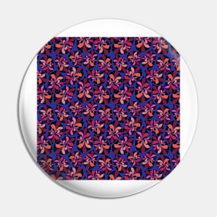 African inspired abstract leaves. Orange, pink, coral, red, peach and black leaves on a vivid blue background. Pin