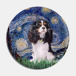 Starry Night (Van Gogh) Adapted to Feature a Cavalier King Charles Spaniel Pin