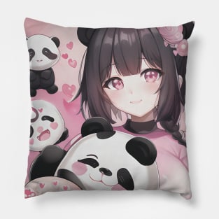 The girl and her Panda bears Pillow