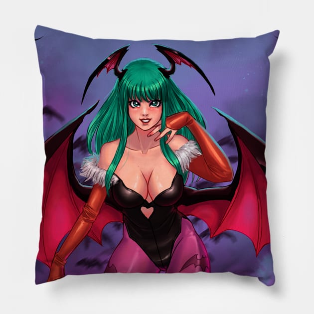 Morrigan Aensland Pillow by rafafloresart