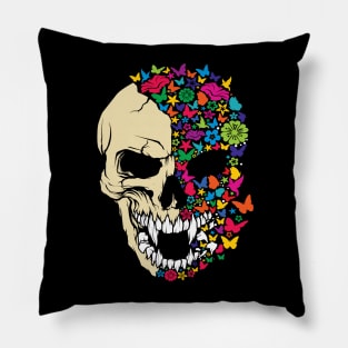 VAMPIRE SKULL COLORED WITH BUTTERFLYS AND FLOWERS Pillow
