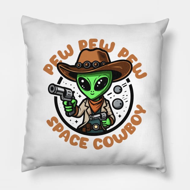 Space Cowboy Funny Alien Pillow by hippohost