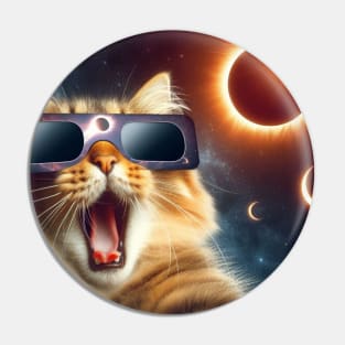 cat taking a selfie with solar 2024 eclipse wearing Glasses Pin