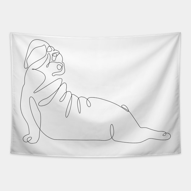 One Line English Bulldog Upward Facing Dog Tapestry by huebucket