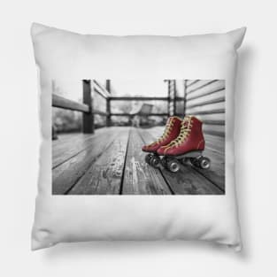 80s Retro Red Rollerskates Pillow