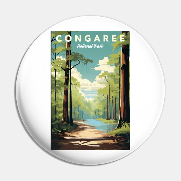 Congaree National Park Travel Poster Pin by GreenMary Design