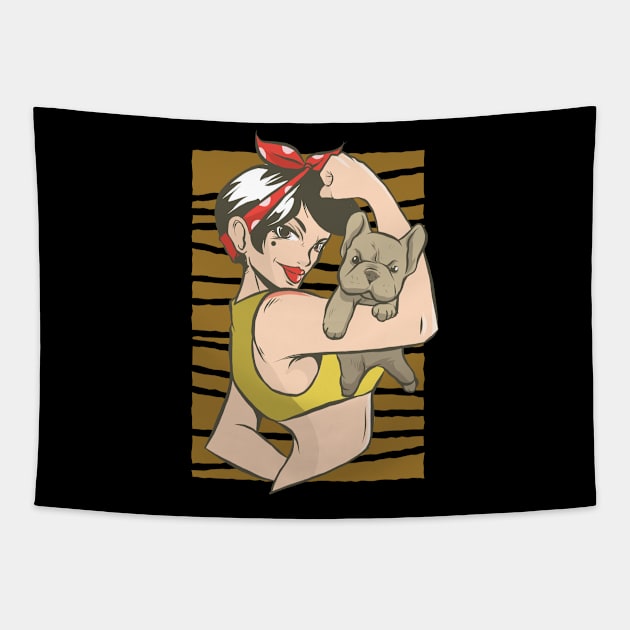 Woman Bulldog Pinup Tapestry by TheRealestDesigns