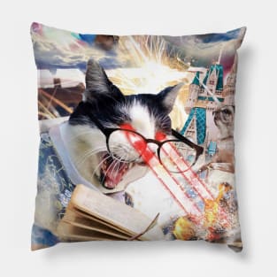 Laser Cat Librarian In Space Pillow