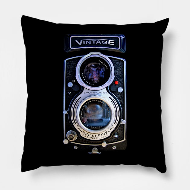 Classic Retro vintage black double lens camera Pillow by Dezigner007