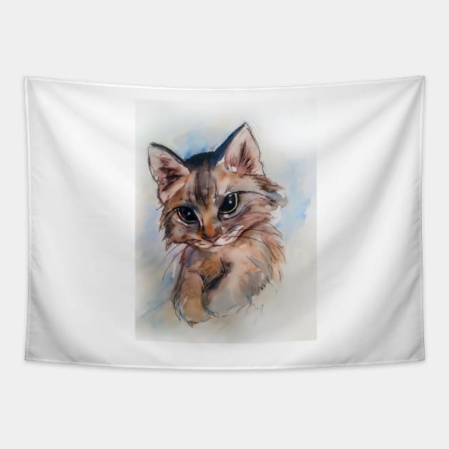 watercolor kitty Tapestry by myriamaubry