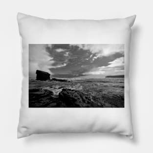 Collywell Bay Storm in B&W Pillow