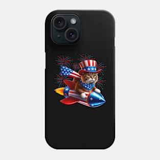 4th Of July Cat Rocket With Fireworks USA Patriotic Phone Case