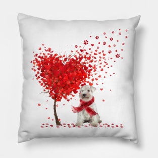 Valentine's Day Heart Tree Love White Miniature Schnauzer Pillow