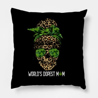 Leopard Skull Lady World's Dopest Mom Marijuana Weed Pillow